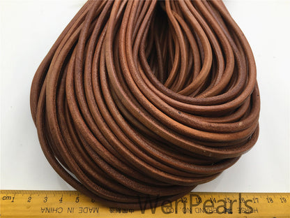 1/2/5/10 yards 5mm Natural Dark Tan Color Round Leather Cord,Wholesale Jewelry Supplies,Distressed Matte Finish,LC5-203