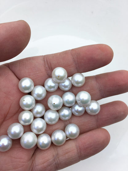 10pcs AAA 10-11mm white round freshwater pearls,0.9mm half hole,RP10-3A-1