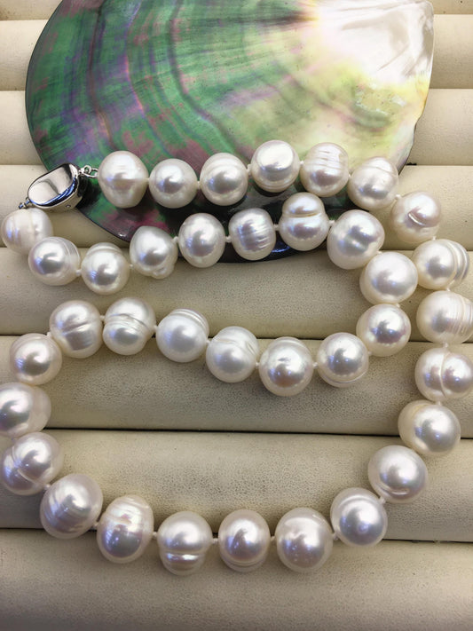 17'' AA+ 10.5-11.5mm big white potato freshwater Pearl necklace, genuine freshwater Pearl necklace, Natural Pearl Necklace, NPN1-095