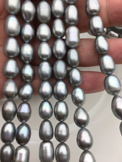 AA+ 8.4-9.3x11-13mm Gray long rice Freshwater pearl, for leather pearl necklace, Cultured pearl, white oval pearl necklace, LR9-T9
