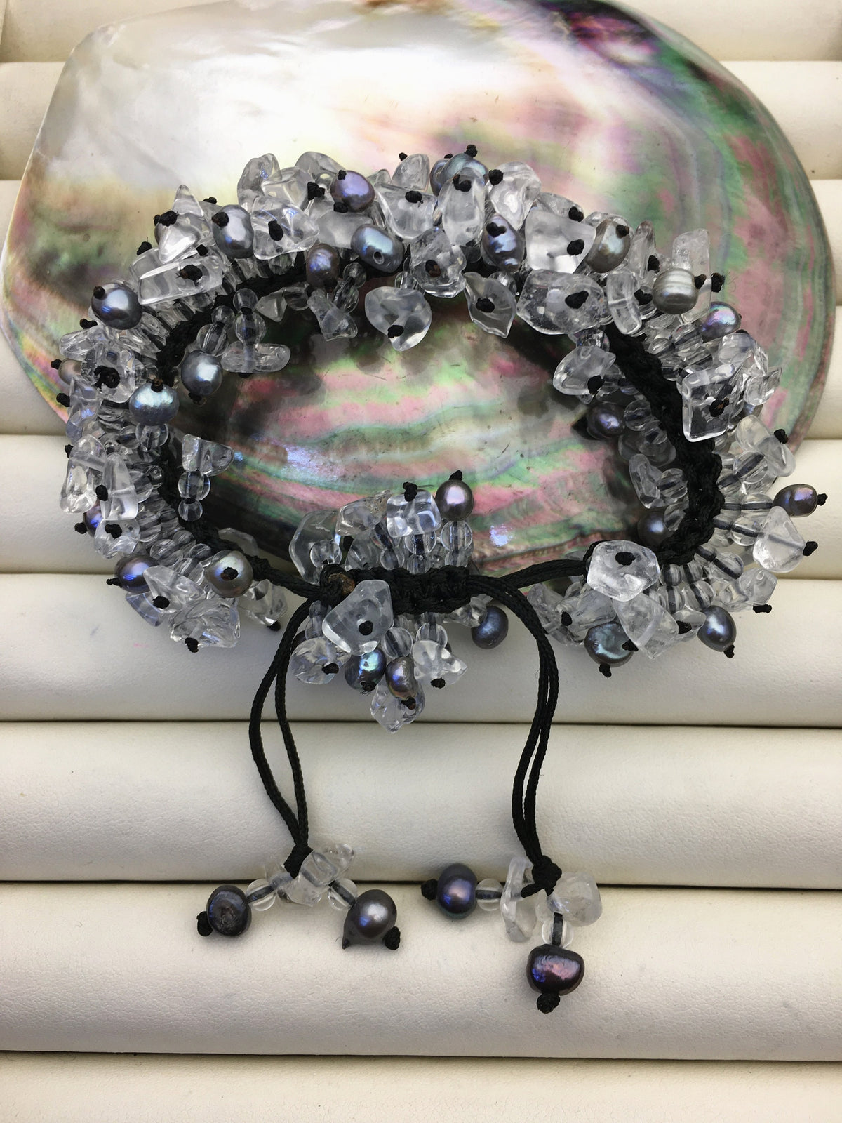1pc handmade gray pearl and crystal thread bracelet, adjust length, pearl bracelet, knotted freshwater pearl bracelet, Pearls Bracelet, B8-T5