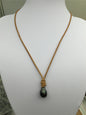 11-13mm Big Drop Tahitian Pearl Leather Necklace, Black Pearl, Black Leather Pearl necklace, Le11-031
