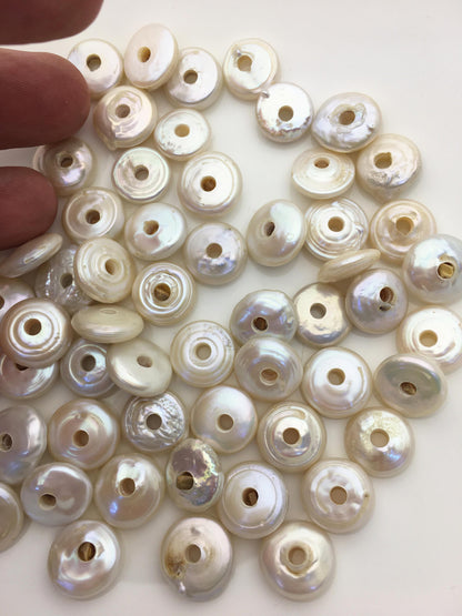 20pcs AA 12-14mm white coin freshwater pearls,3mm large hole,COIN12-T11