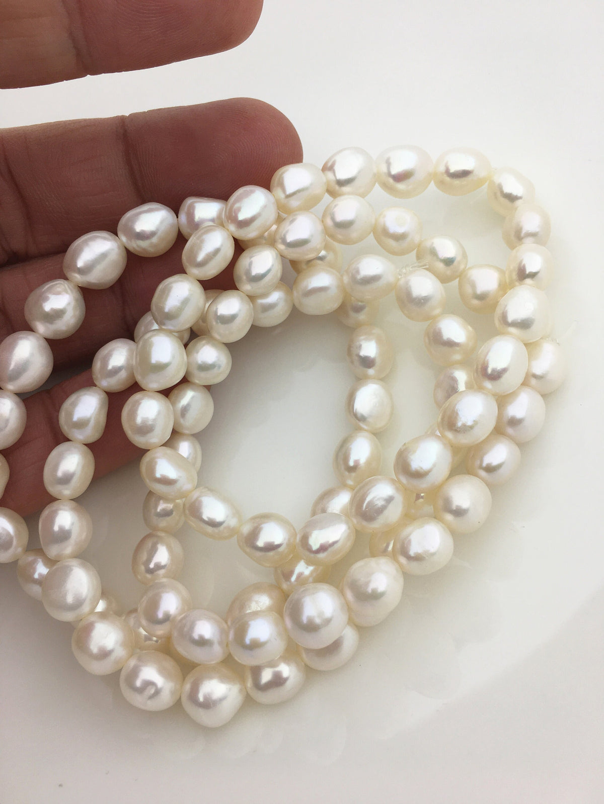 1pc 7'' AAA 7.4-8mm White nugget Freshwater pearl Elastic string Bracelet,baroque pearl bracelet,B8-066