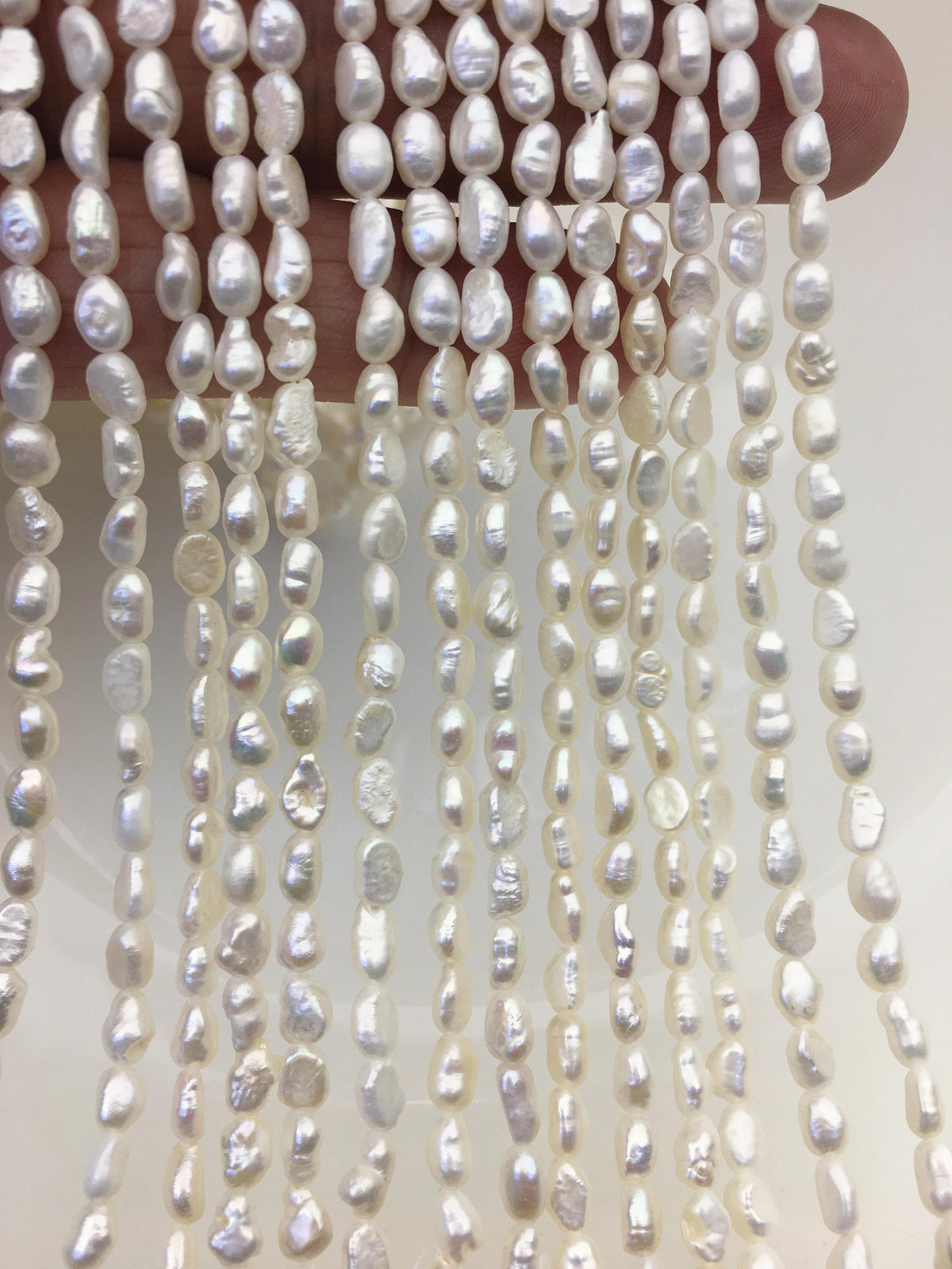 3 strands AA 4-4.5mm Tiny white nugget freshwater pearls, irregular nugget freshwater pearl strand, cheap price, pearl factory china, LM4-2A-2