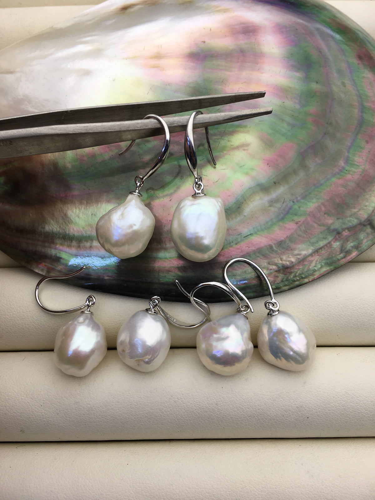 1 pair AA+ 12-14mm white baroque drop edison pearl dangle earrings, S925 Sterling Silver earrings, wedding pearl earrings, SE3-T9-21