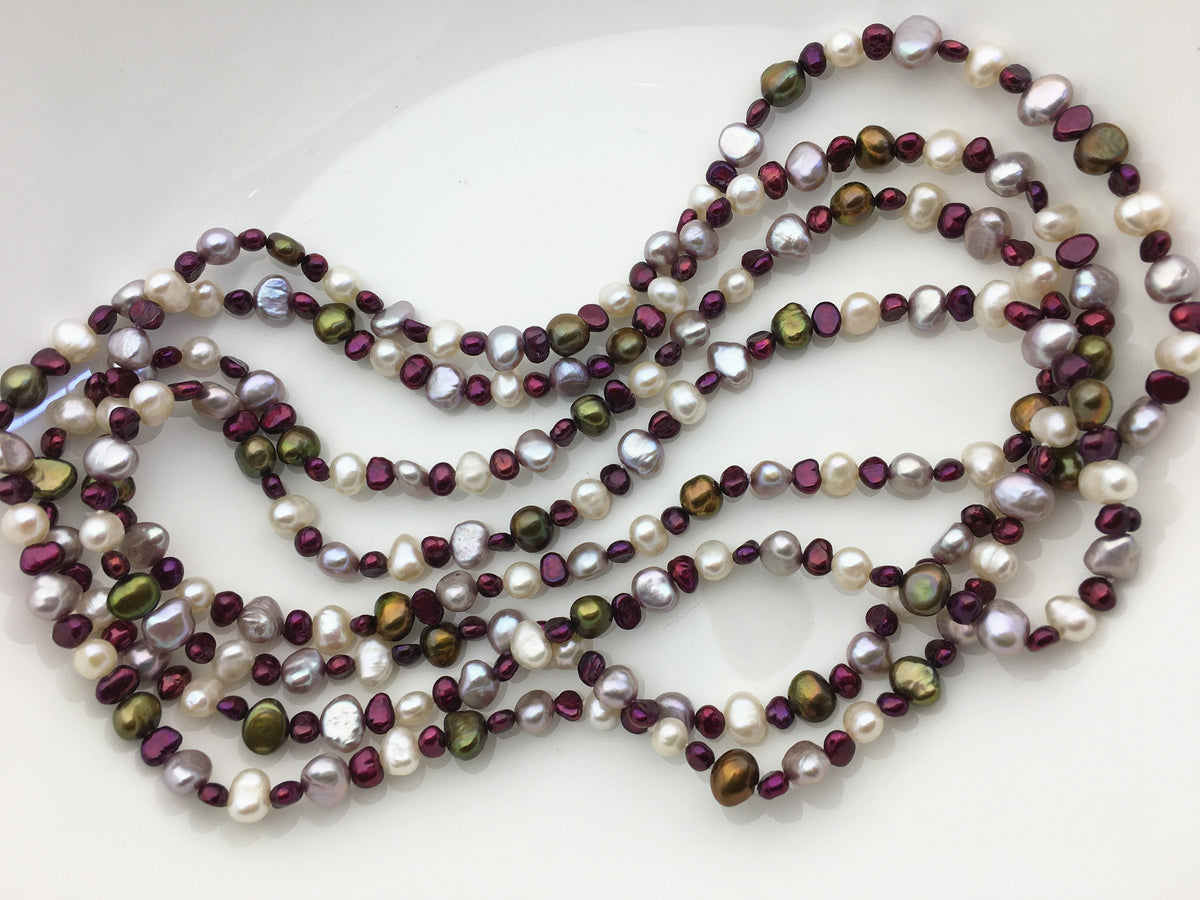64'' AAA 3-6mm misc color nugget pearl Necklace,NPN1-121