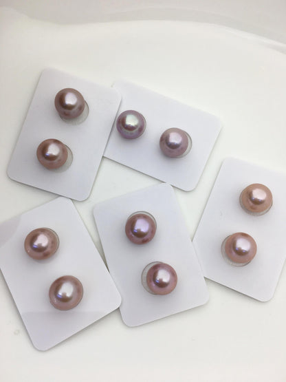 1 pair AAA+ 11-12mm Light Purple Rainbow Round edison freshwater pearl,ED12-3A-1-11