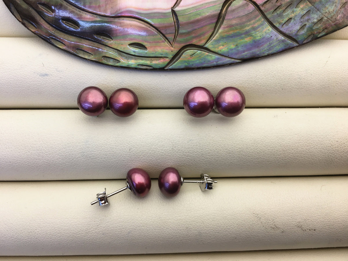 AAA 8-8.5mm red Brown Freshwater Pearl Stud Earrings, pearl earrings,Wedding,classic pearl studs,SE1-062