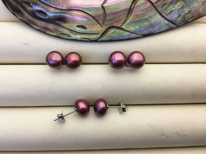 AAA 8-8.5mm red Brown Freshwater Pearl Stud Earrings, pearl earrings,Wedding,classic pearl studs,SE1-062