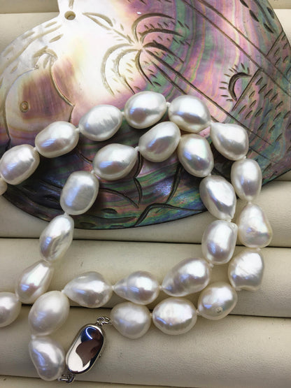 17'' AAA 10mm big white nugget freshwater Pearl necklace,NPN1-017