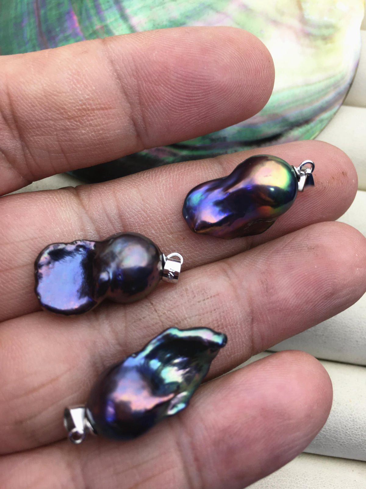 2pcs AAA 12-15mm blackblue rainbow baroque pearl pendant necklace,S925 Sterling silver pendant,NC1-041-22