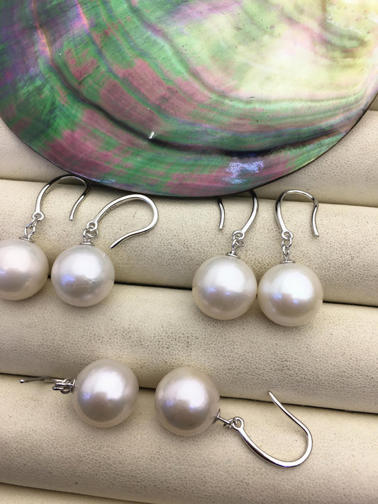 1 pair AA+ 12-13mm White Round edison pearl dangle earrings,S925 Sterling Silver earrings,SE3-T9-31