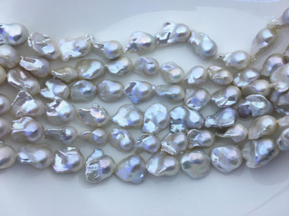 15.5'' AAA 13-16mm Natural White flame ball pearl,FL15-3A-7-41