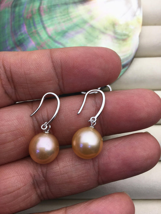 AAA 10-11mm natural orange round edison pearl dangle earrings,SE3-T9-69