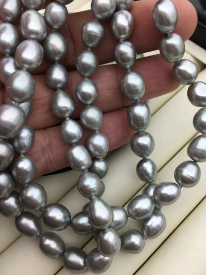 32'' AA+ 8.3-9mm gray rice pearl Necklace,NPN1-152