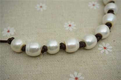 Big rice pearl necklace, white freshwater pearl necklace, Leather Pearl Necklace, Pearl Leather Necklace, White Leather Pearl necklace, Le1-096