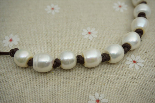 Big rice pearl necklace, white freshwater pearl necklace, Leather Pearl Necklace, Pearl Leather Necklace, White Leather Pearl necklace, Le1-096