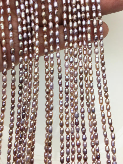 AAA 3-3.5x3.5-6mm purple rainbow long rice pearls, full strand, oval loose pearl beads, diy pearl, ultured pearl, diy pearl beads, LR3-3A-36