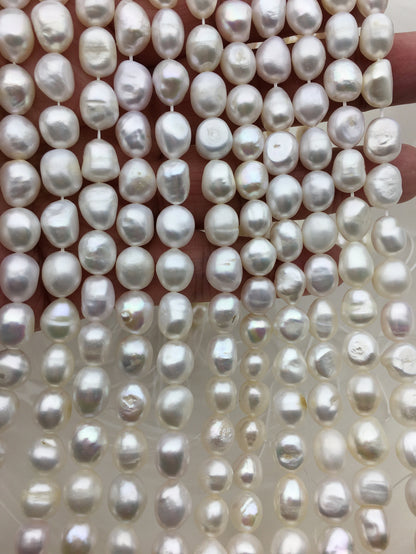 AA 8.4-9.3x10-11mm white nugget pearls, CUSTOM drill large hole,full strand,LM9-2A-2