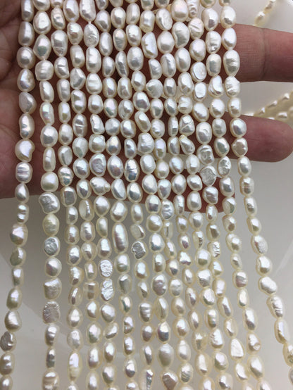 AA+ 5-6mm white nugget freshwater pearls, irregular nugget freshwater pearl strand, cheap price, pearl factory china, LM5-3A-5