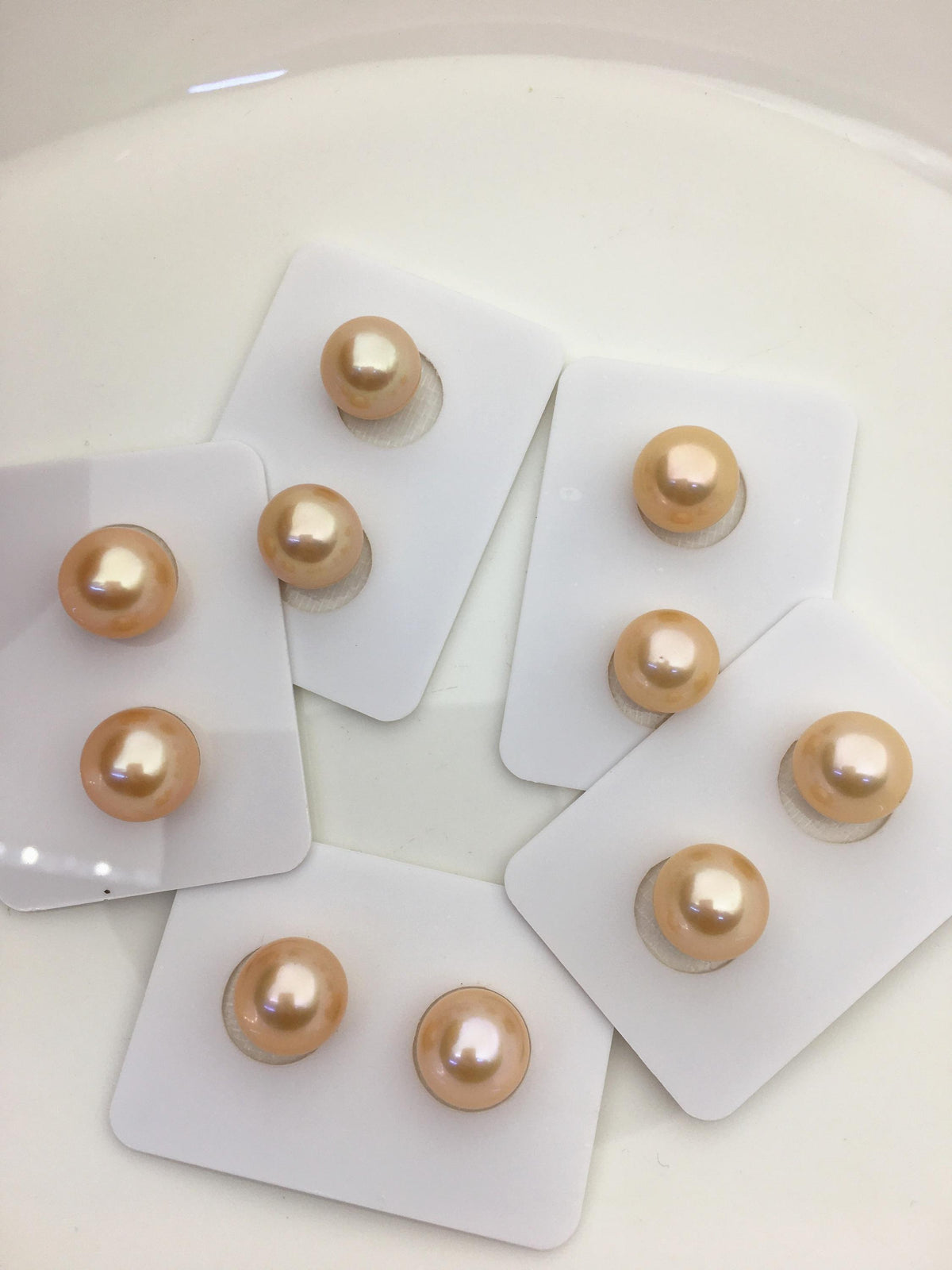 1 pair AAA+ 11-12mm Light Orange Rainbow Round edison freshwater pearl,ED12-3A-1-12