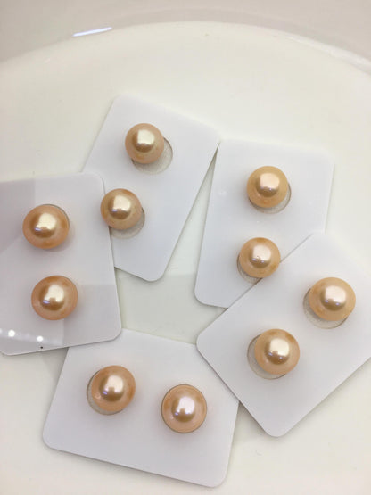 1 pair AAA+ 11-12mm Light Orange Rainbow Round edison freshwater pearl,ED12-3A-1-12