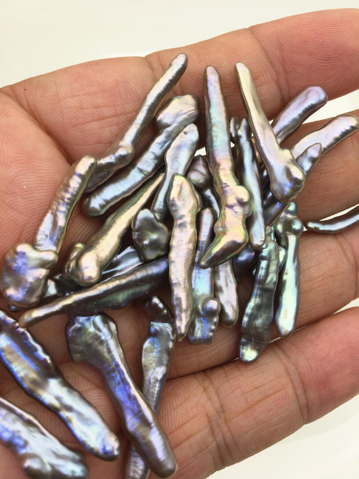 43pcs AAA 5-6mm gray rainbow Toothpick Freshwater Pearls, no hole,ZS-80-T4