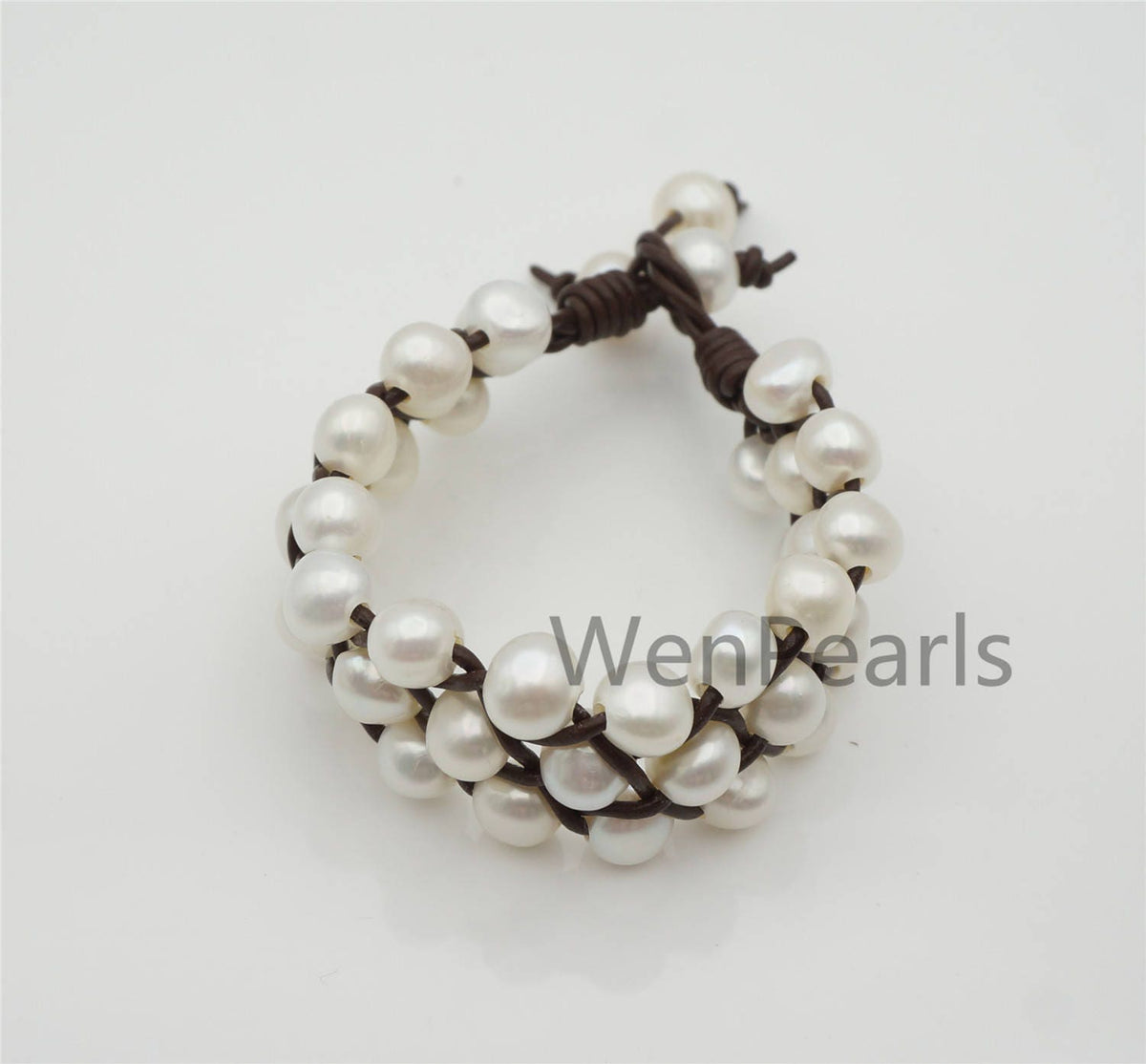 Three Rows nugget Pearl fashion jewelry, pearl Leather Pearls Bracelet - plait leather bracelet - Genuine freshwater pearl - Le7-161