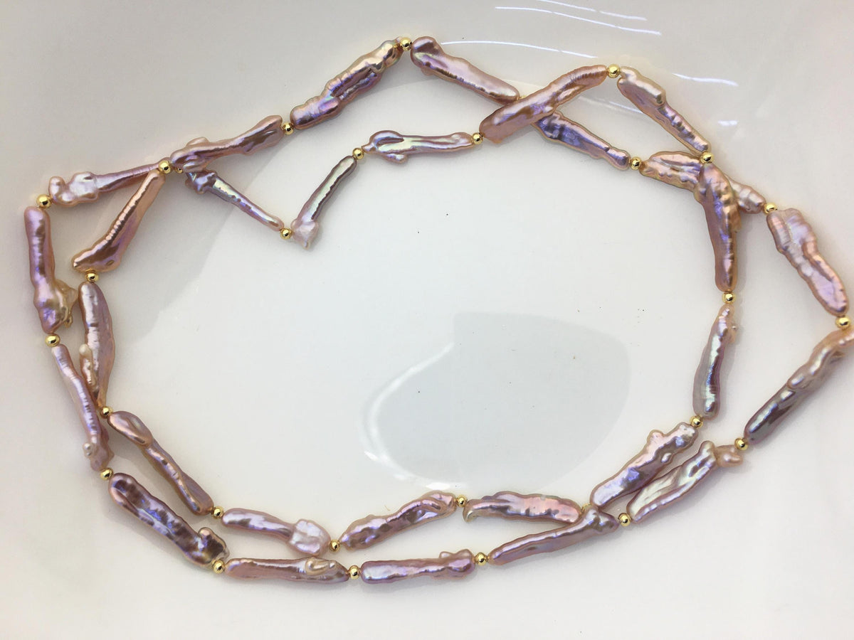 33'' AAA 4-8mm purple rainbow toothpick keshi biwa freshwater Pearl necklace, genuine freshwater Pearl necklace, NPN1-024-7