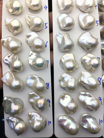 1 pair AAA 13-16x19-25mm White Flame ball Pearl Pairs - 0.9mm top half hole, large Baroque freshwater pearl pairs, FL15-3A-8-39