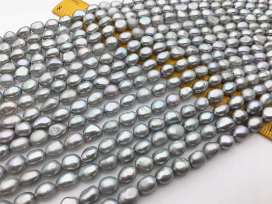 AAA 8.3-9.2mm gray nugget freshwater pearls, Irregular Beads for Pearl Necklace bracelet, gray baroque pearl strand, LM9-3A-31
