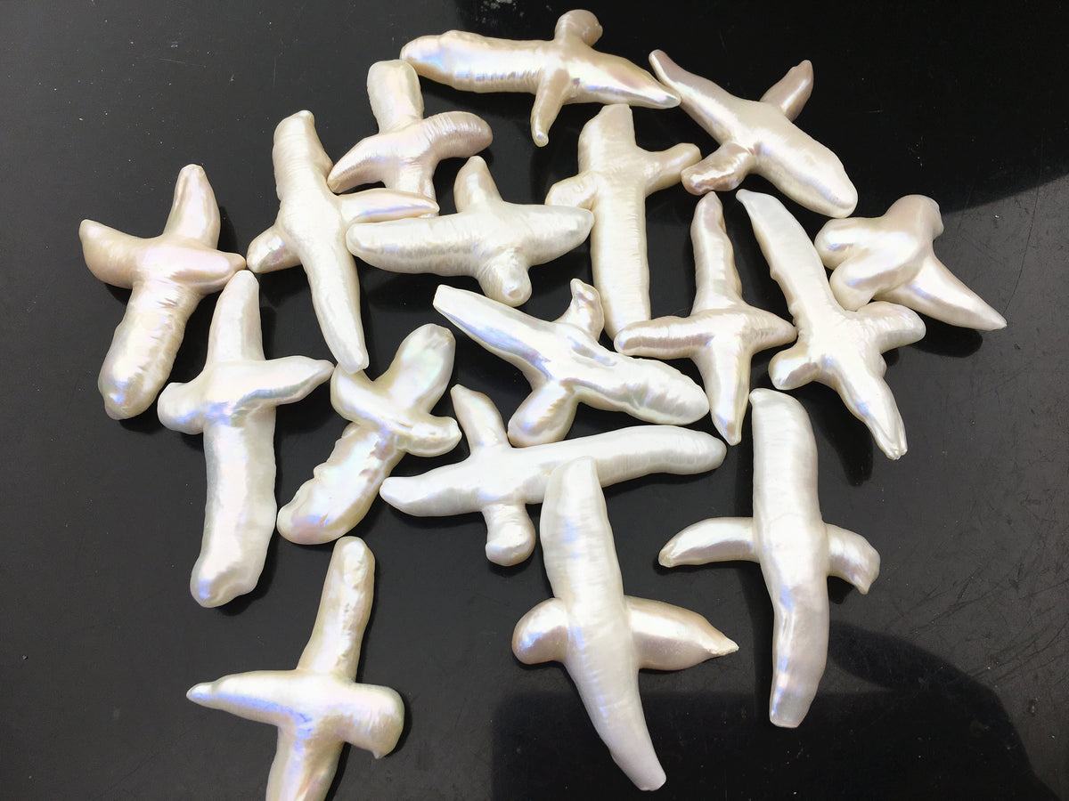 1pc AAA 25-30x35-50mm Thick Freshwater Pearl Loose Pearl Bead White Cross Pearl Loose Bead,Select hole type,ZS-100-2