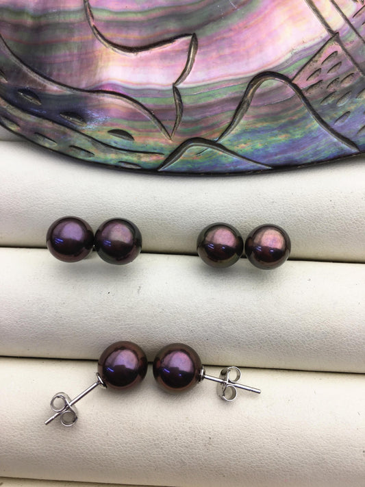 1 pair AAA 8-8.5mm RainbowRound Pearl Stud Earrings,Sterling Silver,Wedding,classic pearl studs,SE1-T56