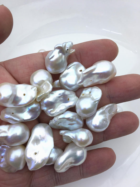 10pcs AAA 13-16mm White Flame ball Pearl - 1.0mm side hole,FL15-T4-13
