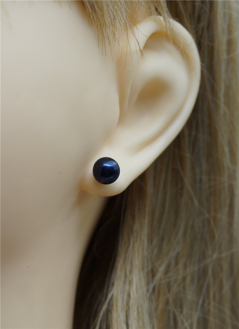 Select 4/5/6/7/8/9/10mm size Black Pearl Stud Earrings, Select Size, AAAA pearl earrings, Sterling Silver, classic pearl studs, SE1-017