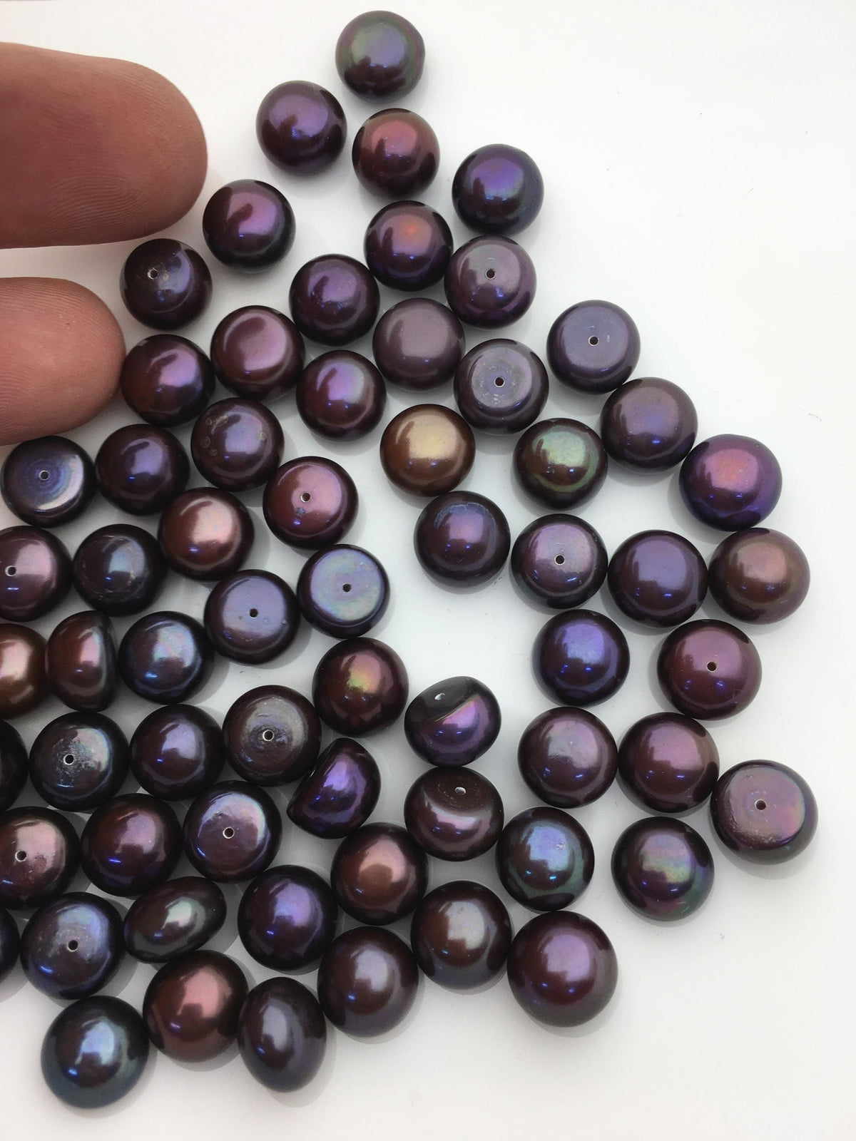 20pcs AAA 9.5-10mm brown black button round loose freshwater pearl,0.9mm bottom half hole,BTN9-T4