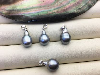 1pc 8-10mm Long Tail Drop Tahitian Pearl Pendant, Sterling silver Pendant, natural color sea pearl, pearl necklace - NC1-024