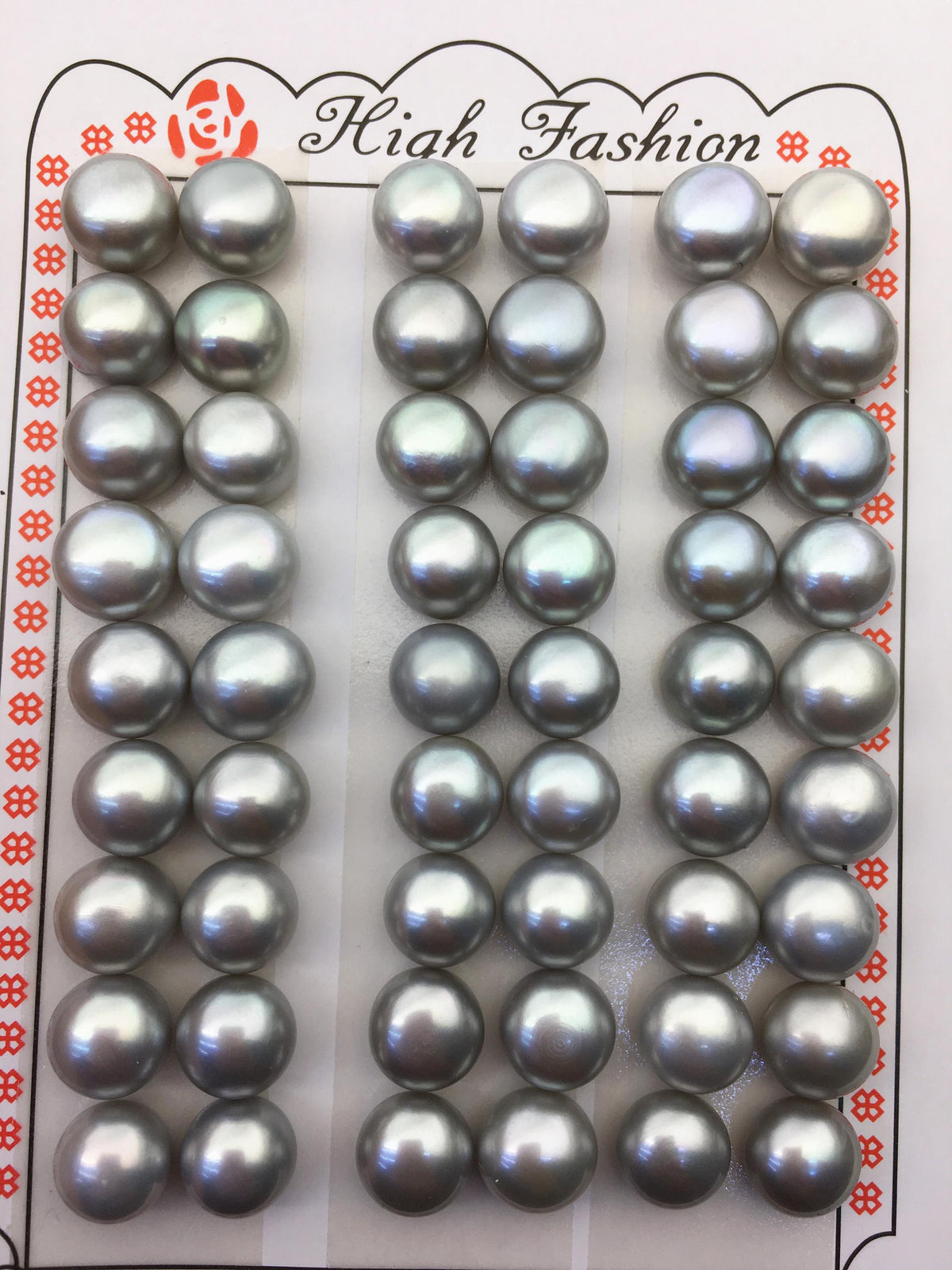 Gray Button Freshwater Pearl Pairs — 9–9.5 mm, 2 Pairs