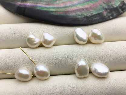 2 pairs AAA 8.5-9.4mm White Nugget baroque loose pearl, through hole, for dangle earrings - Freshwater Pearls earrings - ZS-103-37-44