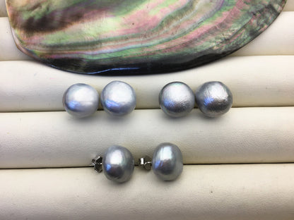 2 pairs AA+ 12.5-13mm big gray Thick skin button round Pearl Stud Earrings, freshwater pearl earrings, classic pearl studs, SE1-069-31