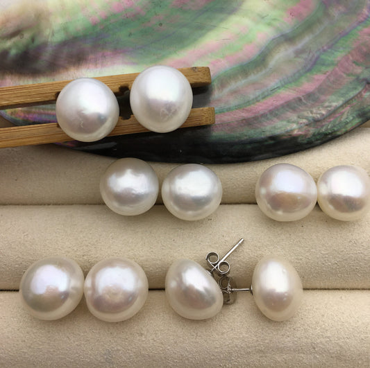 2 pairs AA+ 10.5-11mm big white nugget baroque Pearl Stud Earrings, freshwater pearl earrings, classic pearl studs, SE1-069-8