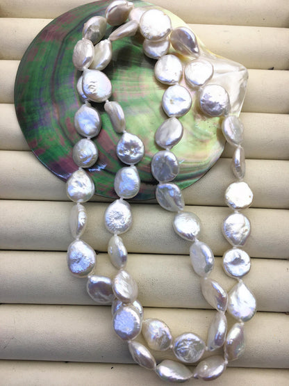 25'' AA+ 11-12mm White Coin Pearl Necklace - petite Pearl Necklace - Pearl Jewelry,NPN1-050