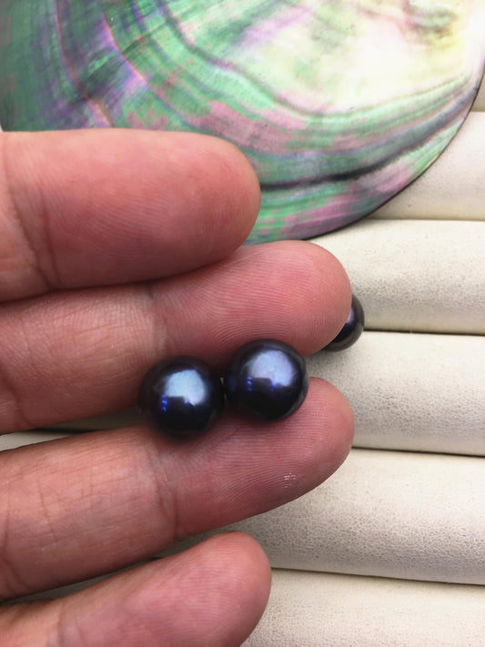1 pair AA+ 10-11mm black round edison pearl stud earrings, S925 Sterling Silver stud earrings, wedding pearl earrings, SE3-T9-60