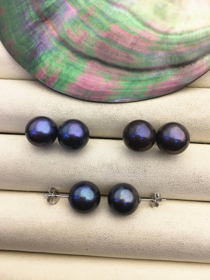 1 pair AA+ 10-11mm black round edison pearl stud earrings, S925 Sterling Silver stud earrings, wedding pearl earrings, SE3-T9-60
