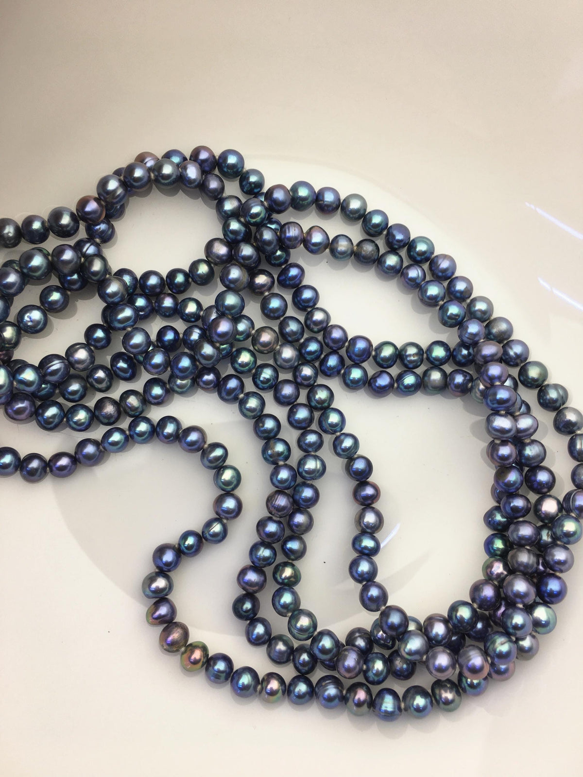65'' AA+ 6mm near round black blue pearl Necklace,Pearl necklace,NPN1-094