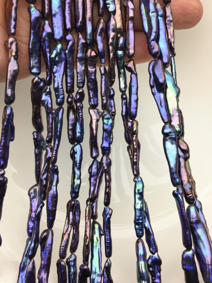 15.5'' AAA 4-6mm black blue rainbow Toothpick pearls,ZS-80-12