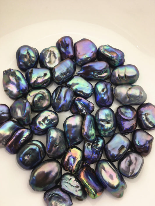 38pcs AA 14-17mm black blue green baroque freshwater pearls, no hole,ZS-T43