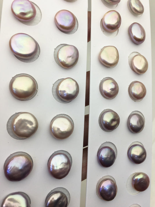 2 pairs AAA 12-13mm Purple Coin Freshwater Loose Pearls Pair,For make Pearl Jewelry,0.9mm half hole,COIN11-3A-3-3