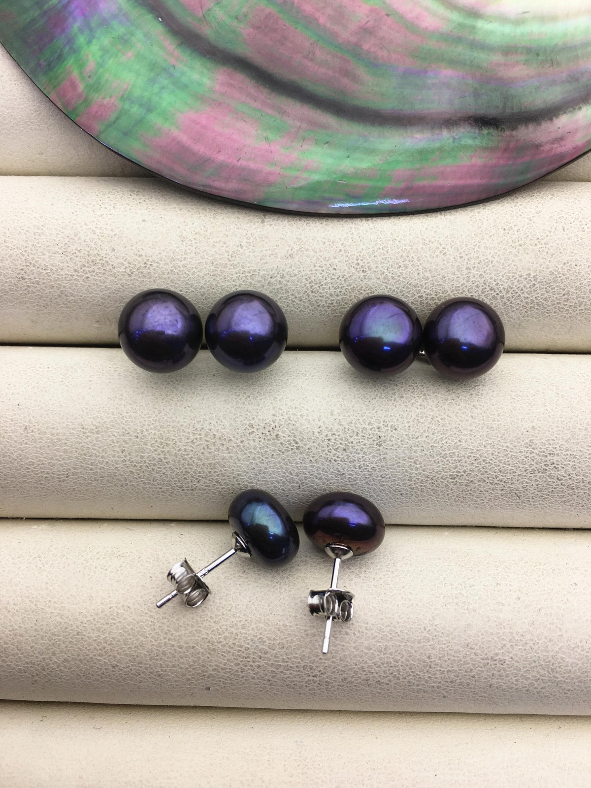 1 pair AAA 8.5-9.5mm Deep Blue Black Pearl Stud Earrings,stering silver pearl earrings,SE1-056